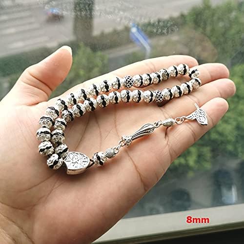Las mujeres Tasbih Metal Color Plata Rosario Bead Inlaid Cristal Negro Musulmán Misbaha