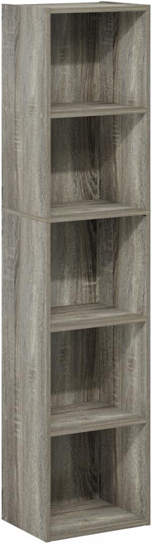 Furinno Luder – Estantería para libros, 5 niveles, cubos, roble francés