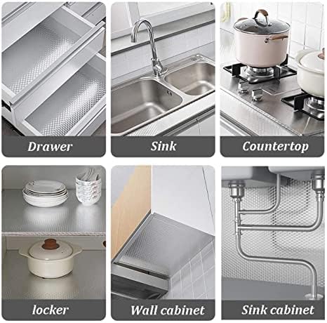 Adhesivo de aluminio (23.6 in x 78.7 in), resistente al óxido, autoadhesivo, para el hogar, impermeable, autoadhesivo, fácil de limpiar (plateado)