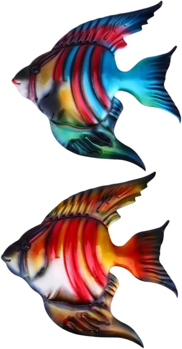 YARNOW 2 piezas de peces de hierro forjado colgantes de pared de peces tropicales rústicos adornos de peces colgantes de pared de metal para colgar