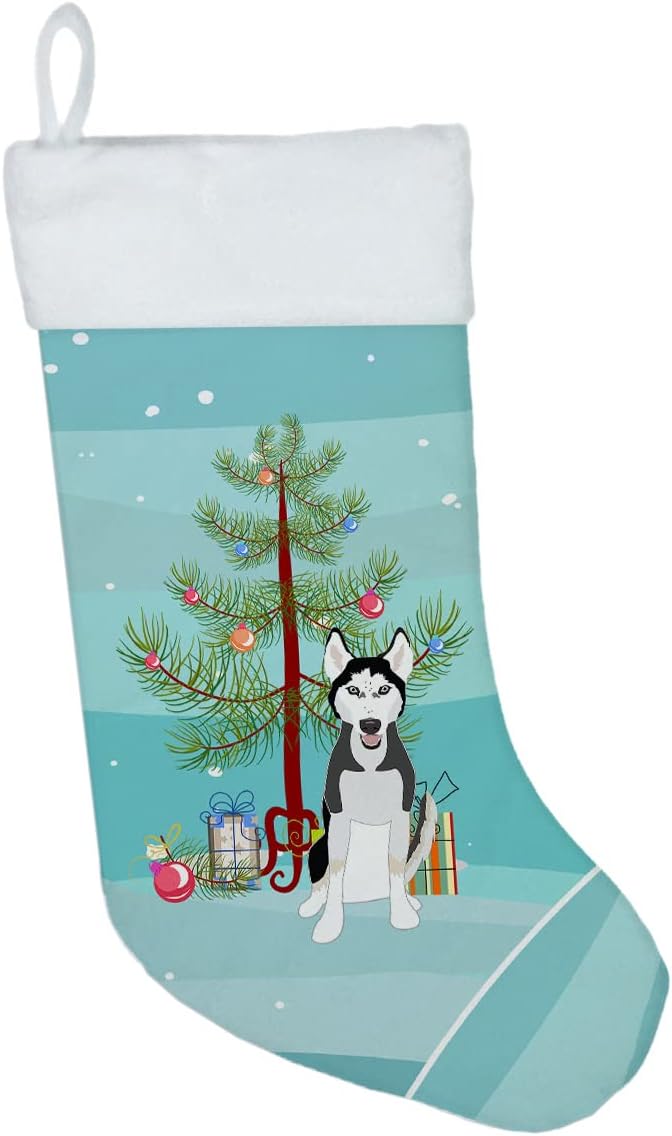Caroline’s Treasures WDK3072CS Husky siberiano blanco y negro #3 calcetín de Navidad para chimenea, medias colgantes para la temporada de Navidad,