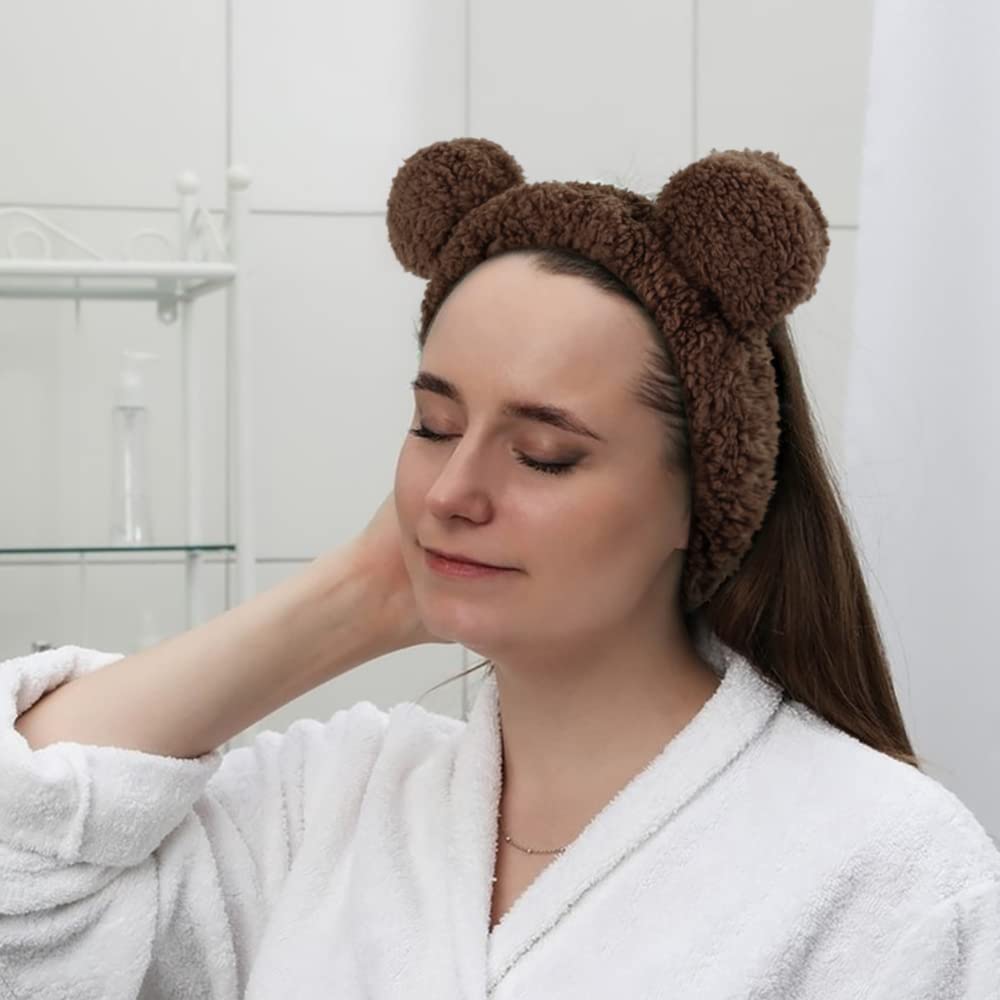 Huachi Diademas de spa para mujeres y niñas, lavado de cara, maquillaje, lindas bandas para el cabello con orejas de oso, elásticas coreanas,