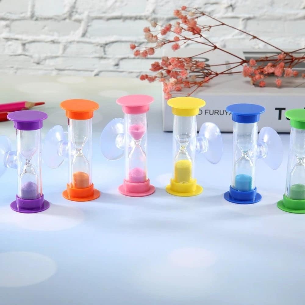 Reloj de arena de cristal de plástico para escritorio, temporizador de ducha para niños, giratorio con ventosa, mini embudo de tiempo (2 minutos,