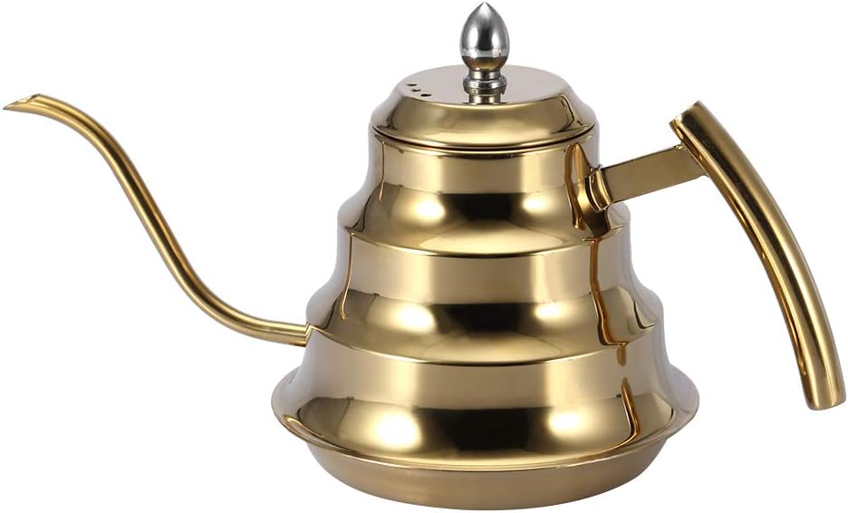 Hervidor de café con cuello de cisne de acero inoxidable con mango aislado antiquemaduras, tetera de boquilla larga y estrecha para preparar granos