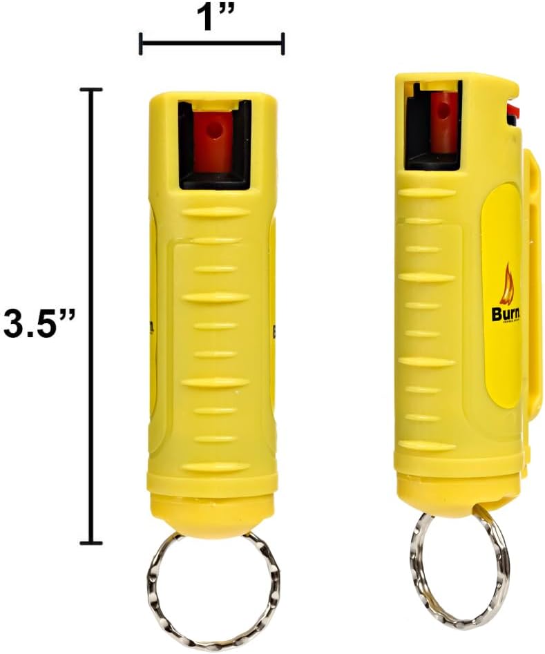 Burn Llavero de spray de pimienta para mujeres y hombres de autodefensa, fuerza máxima de 12 oz, estuche de clip para cinturón de seguridad moldeado