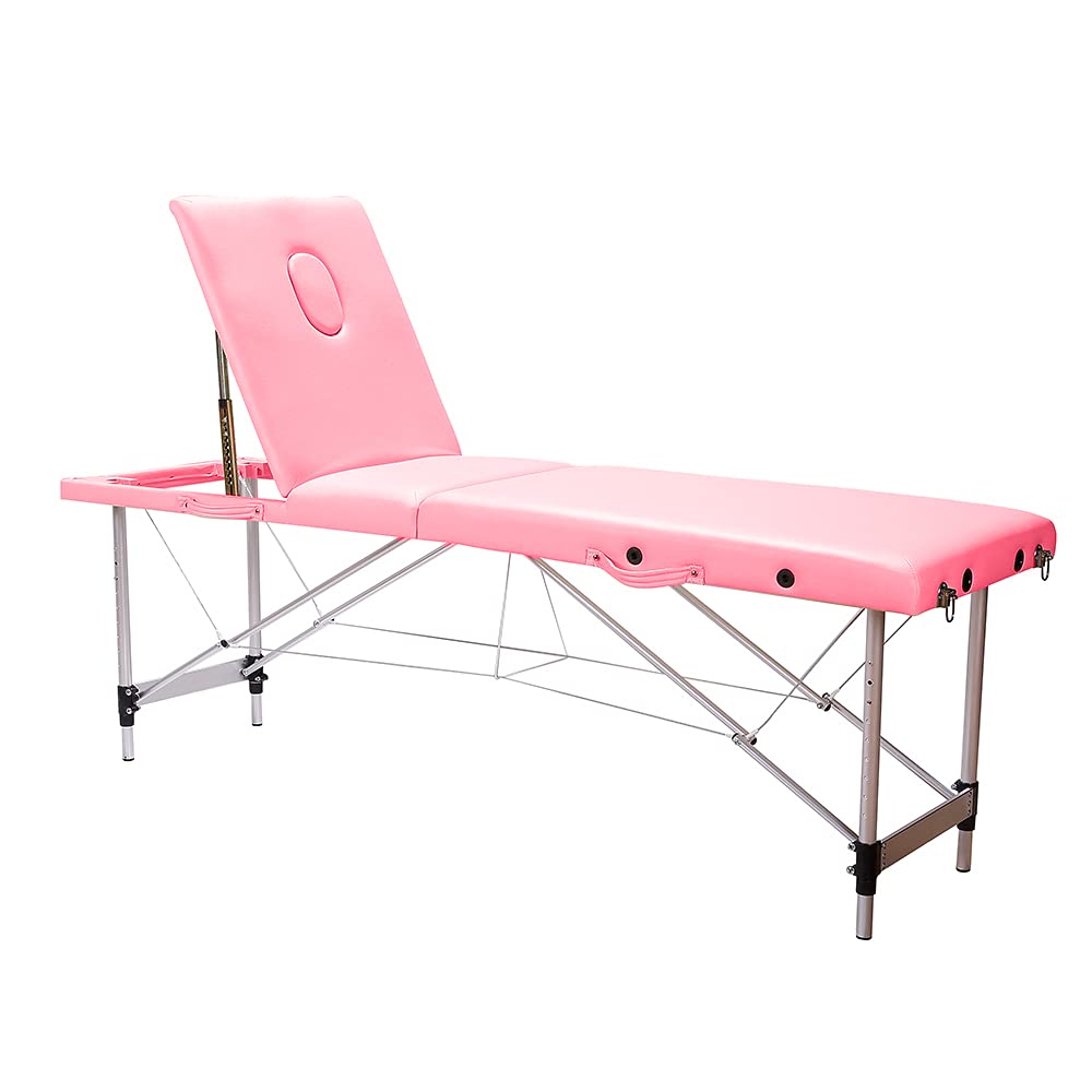 Axonl Mesa de masaje portátil, 3 camas de masaje plegables y livianas con marco de aluminio, almohadillas de PVC suave de 84 pulgadas, mesa de