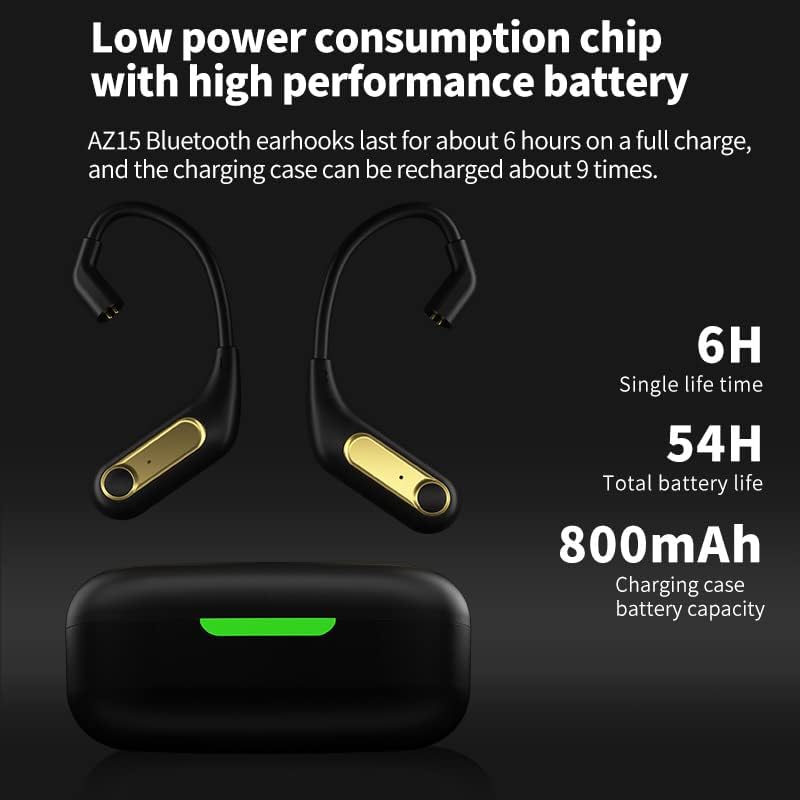 Linsoul KZ AZ15 – Gancho inalámbrico Bluetooth 5.2 mejorado con estuche de carga para auriculares IEMs, batería de larga duración, operación con un