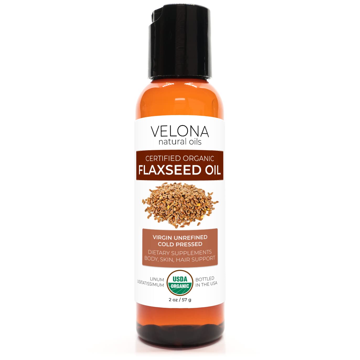 velona Aceite de linaza orgánico certificado por la USDA, 2 onzas, aceite portador 100% puro y natural, sin refinar, prensado en frío, crecimiento