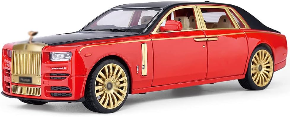 JUNAWN Coche fundido a presión de aleación de simulación, juguete de camión Rolls-Royce Phantom a escala 124, adornos de modelo de automóvil con