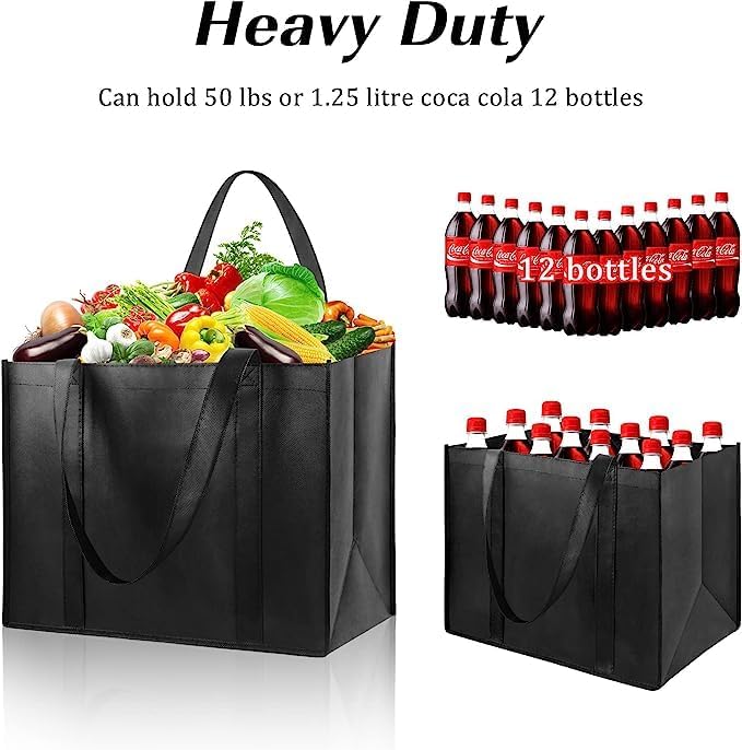 LadyRosian Paquete de 24 bolsas de comestibles reutilizables resistentes con asas reforzadas, bolsas de compras grandes plegables para cocina, ropa,