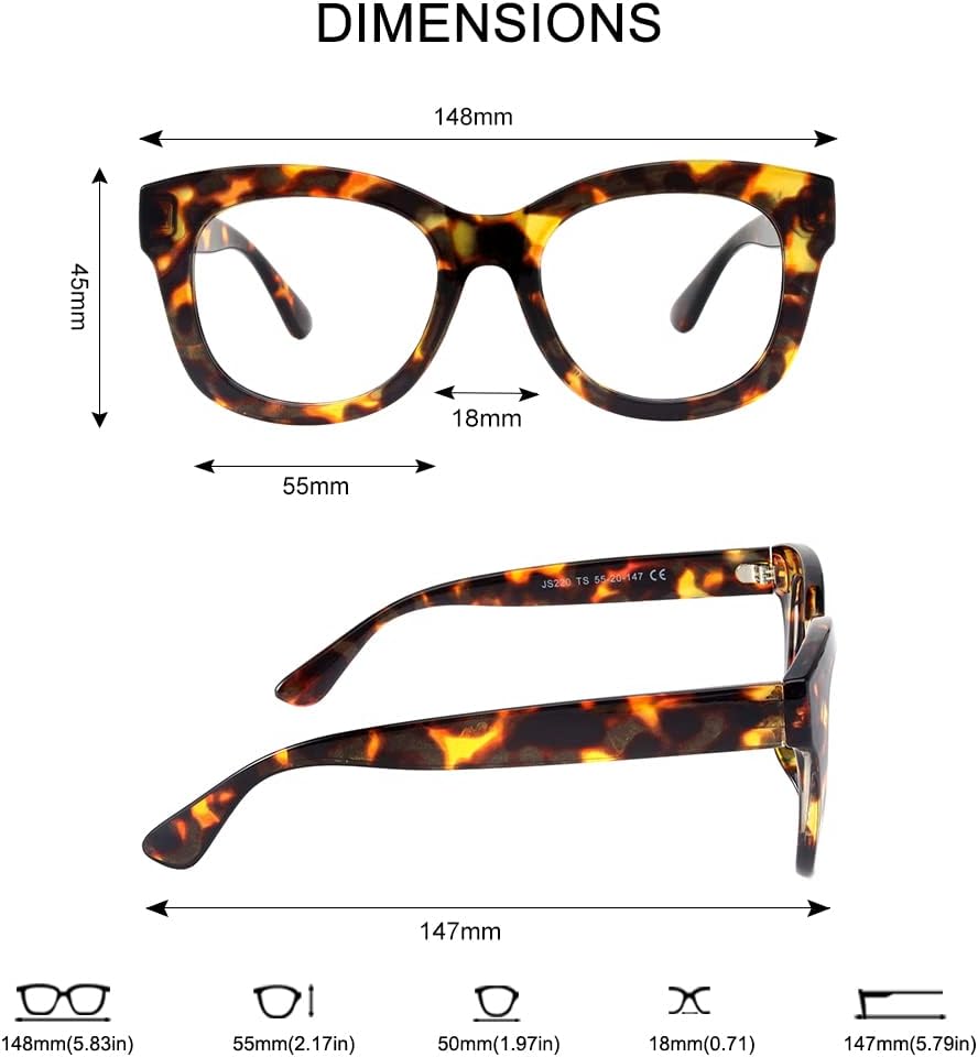 JiSoo Oversized Reading Glasses for Women, Fashion Oprah Style Large Blue Light Blocking Readers