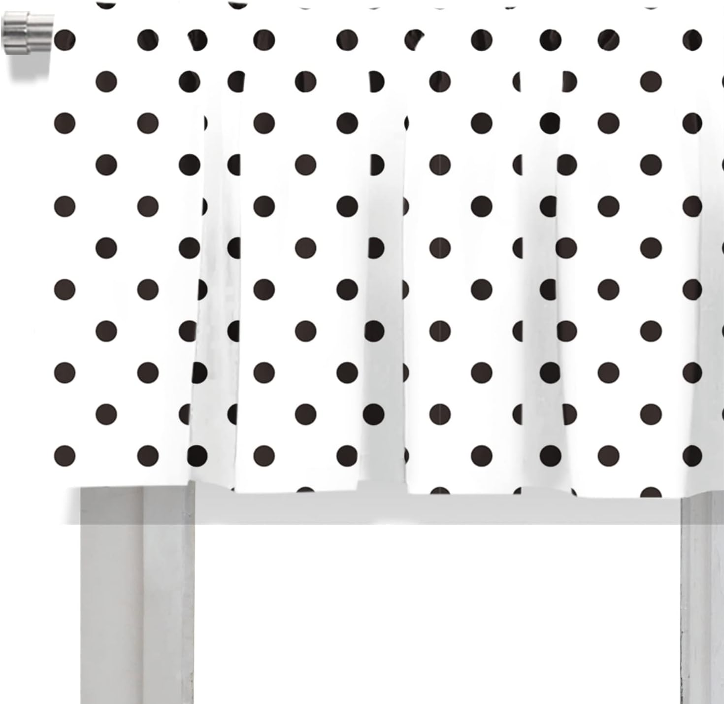 Healbrighting Cenefa de cortina corta con bolsillo para cortinero con lunares negros y blancos para decoración de cocina, dormitorio, 52 x 18