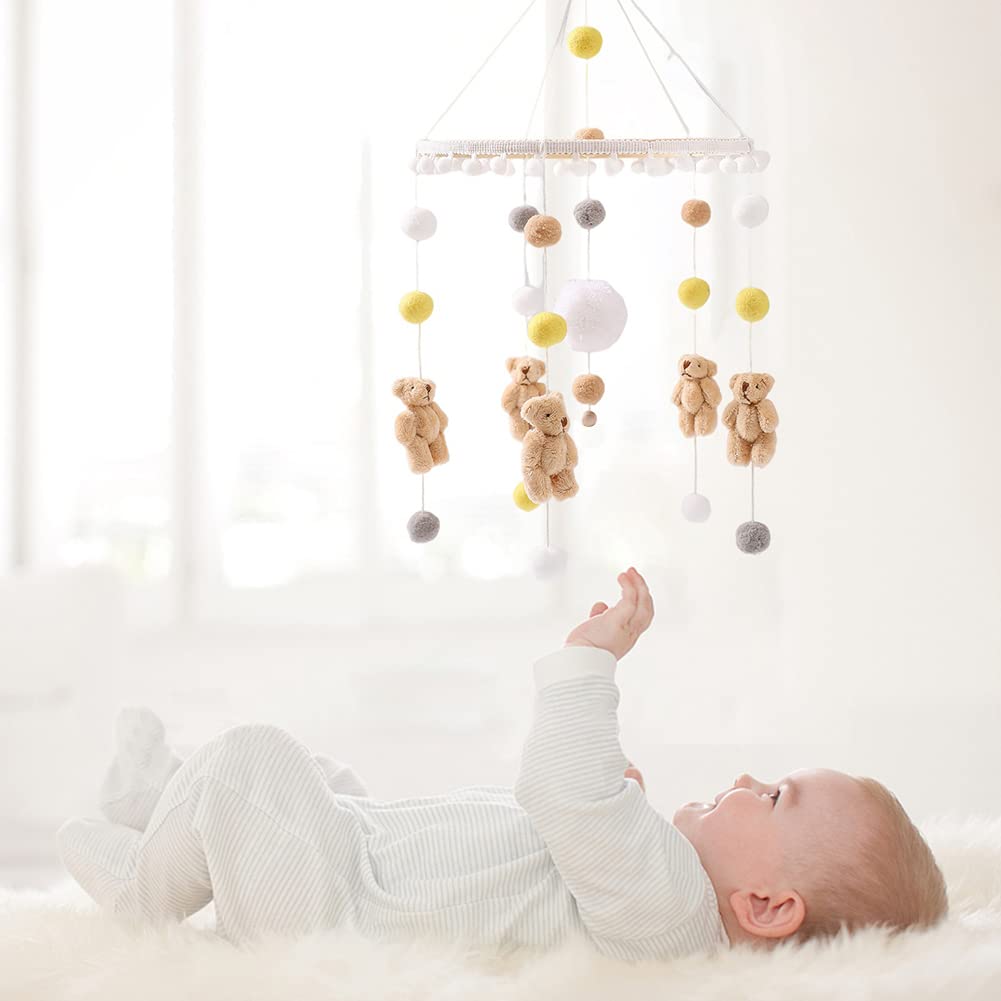 Móvil de bebé para cuna  Campana de cama de panda, campanilla de viento para niñas y niños, móvil para moisés, bola de fieltro, juguete colgante