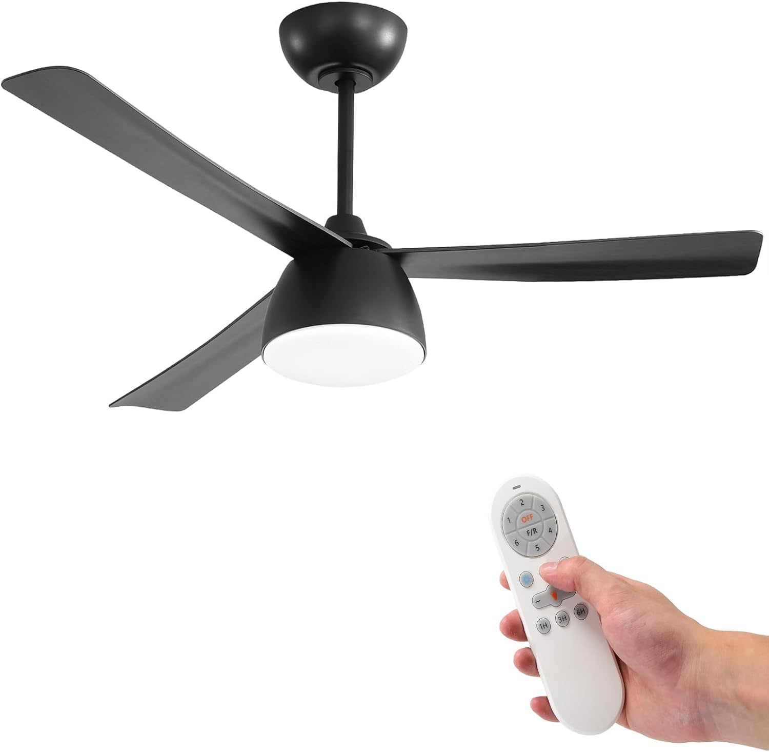 Sofucor Ventilador de techo de 52 pulgadas con luces con control remoto para exteriores, ventilador de techo negro con luz regulable, LED integrado,