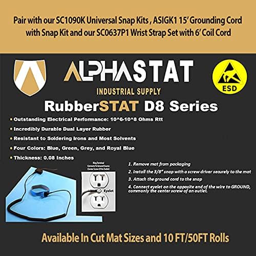 RubberStat – Kit de tapete de goma de doble capa compatible con ESD, para soldadura, reparación de teléfono celular, 24 x 120 pulgadas, color gris