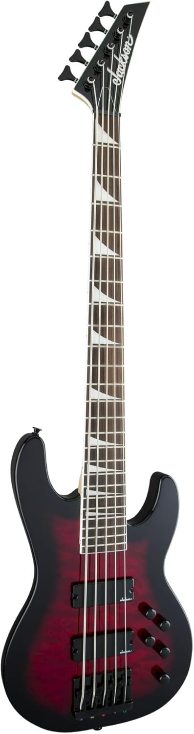 Jackson JS Series – Bajo de concierto de 5 cuerdas JS3VQ, explosión roja transparente, diapasón de amaranto