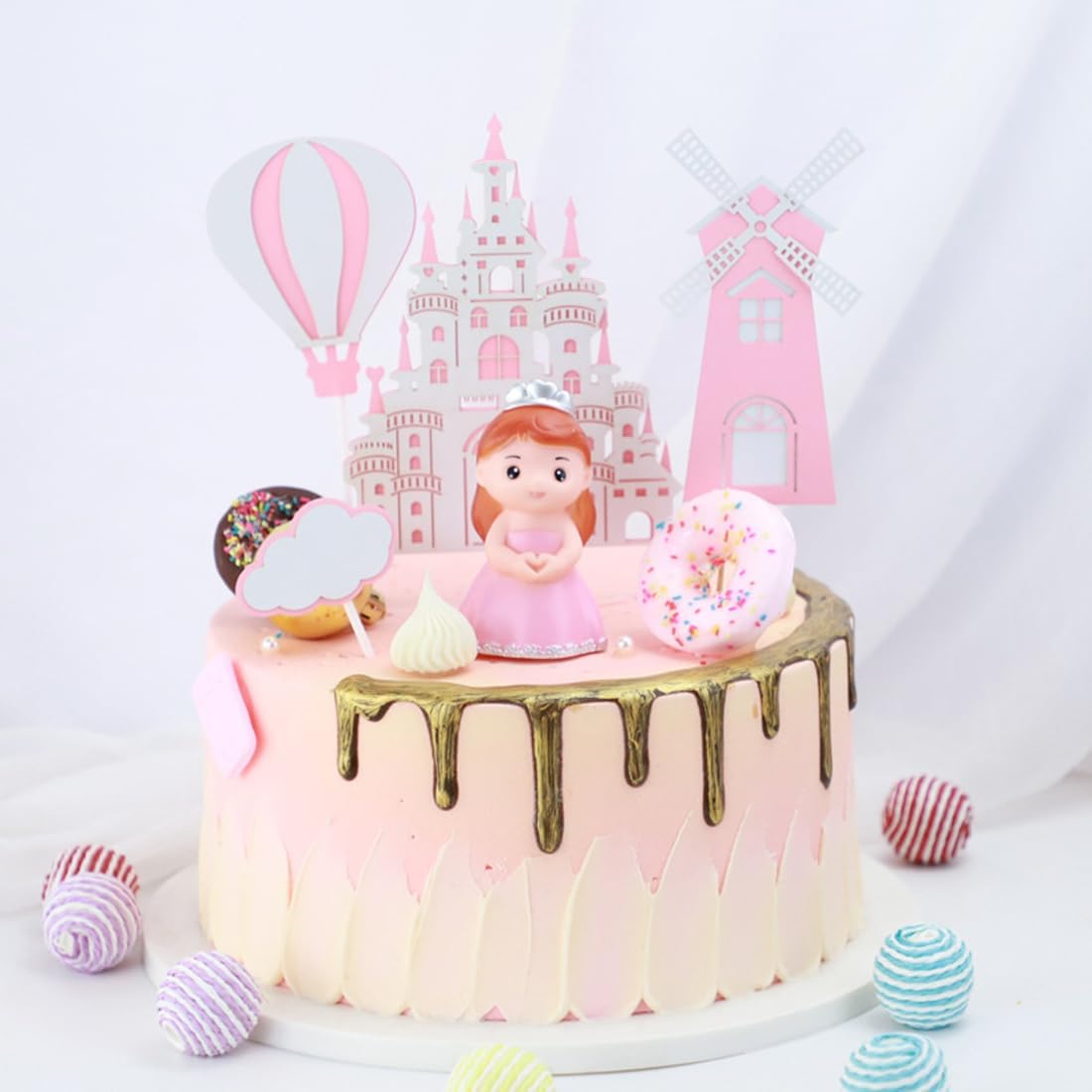 10 figuras de princesa para niña, castillo, decoración de princesa, decoración de pastel de dibujos animados, rosa, decoración de fiesta de feliz