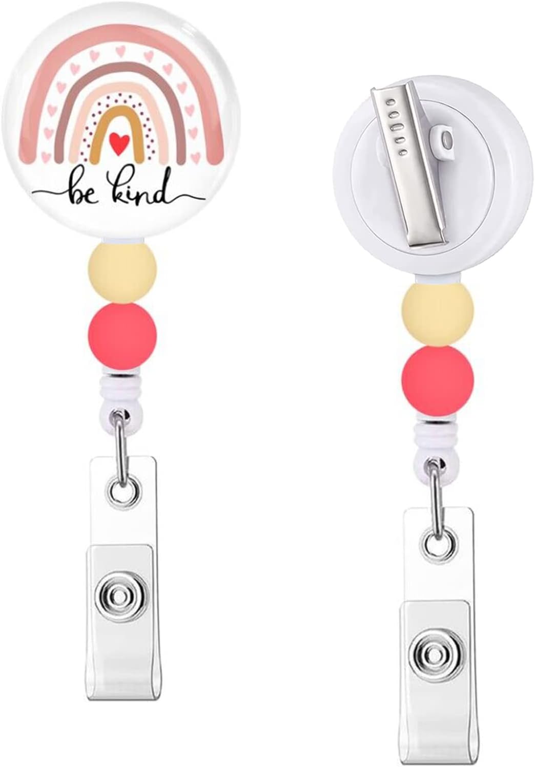 Carretes retráctiles con cuentas, lindo carrete de insignia de arcoíris Be Kind, divertidos soportes para tarjetas de identificación retráctiles,