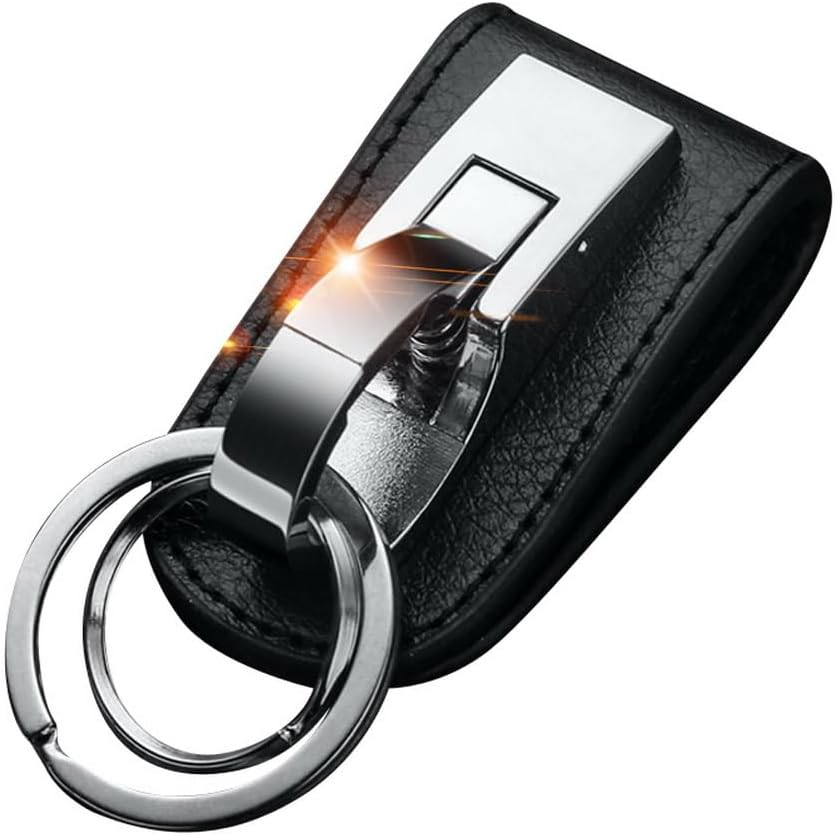 Llavero de cuero con clip para cinturón de cuero, llavero con 2 llaveros con ganchos, regalo resistente para hombres, plateado, plateado