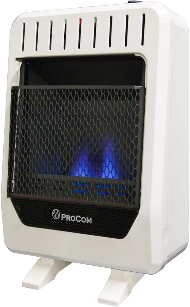 HearthSense Calentador de llama azul sin ventilación de combustible dual con base – 10,000 BTU, control manual – Modelo # BF10M-B