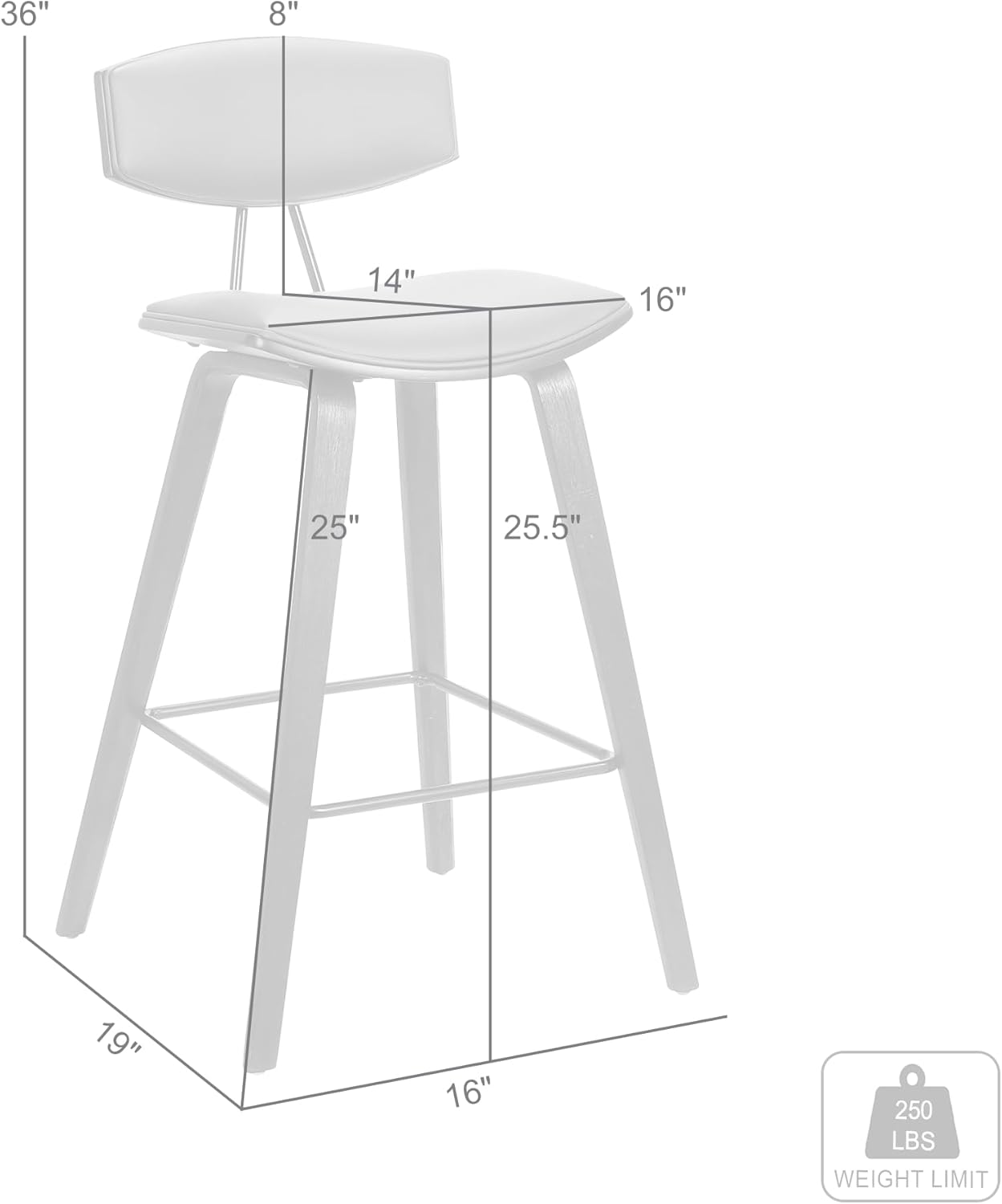 Armen Living Fox – Taburete de bar moderno de mediados de siglo de piel sintética gris y madera negra de 25.5 pulgadas