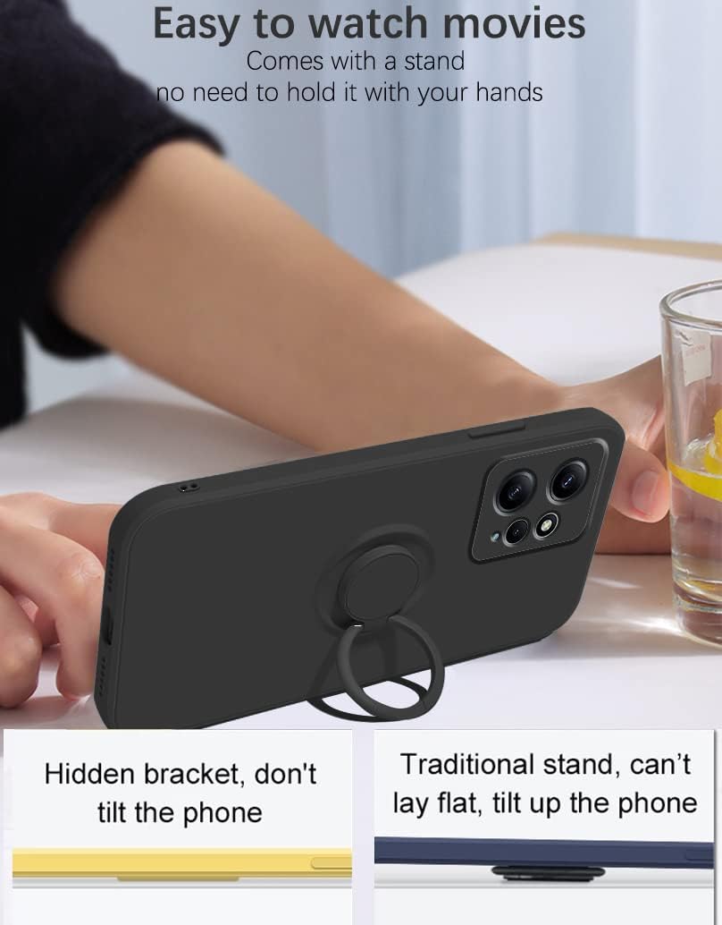 Compatible con Redmi Note 12 4G Funda con anillo Kickstand verde, Xiaomi Redmi Note 12 4G Funda de teléfono de silicona líquida con forro de