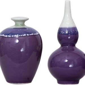 Juego de 2 mini jarrones de cerámica de porcelana esmaltada estilo morado (flor seca) para decoración del hogar y la oficina, sala de estar, Juego de 2 mini jarrones de cerámica de porcelana esmaltada estilo morado (flor seca) para decoración del hogar y la oficina, sala de estar,
