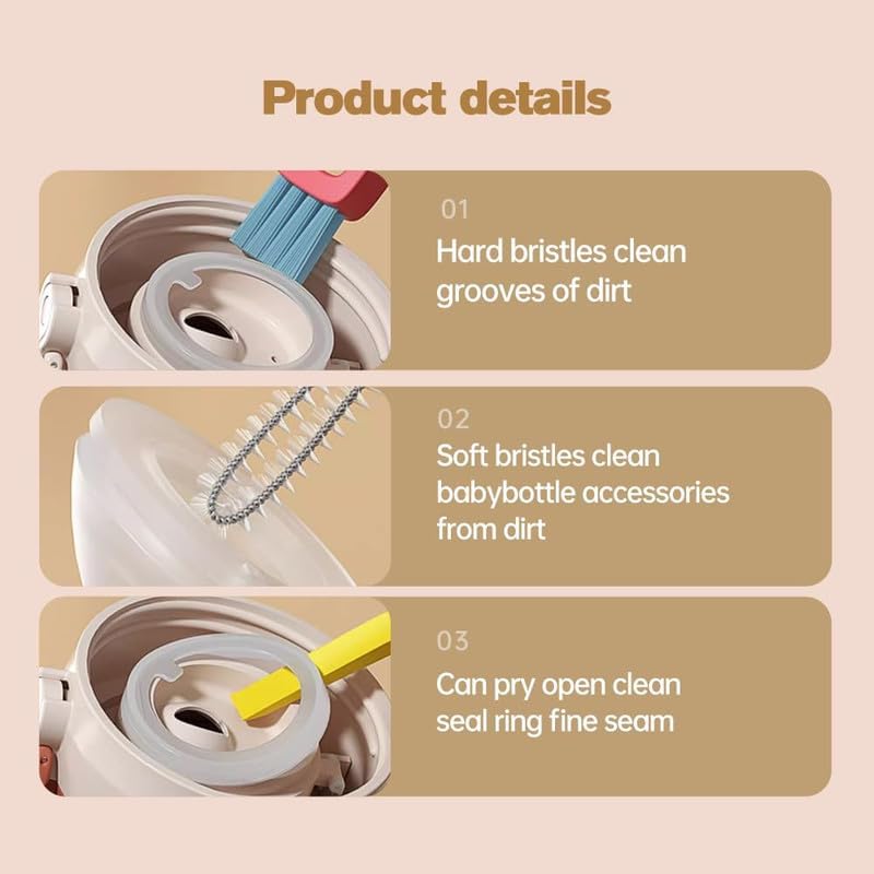 3 in 1 Cup Lid Cleaning Brush, 2024 New Portable Crevice Cleaning Brush Set for Baby Bottle Gap Tight Spaces Cup, Multifunctional Cleaning Brush Cup