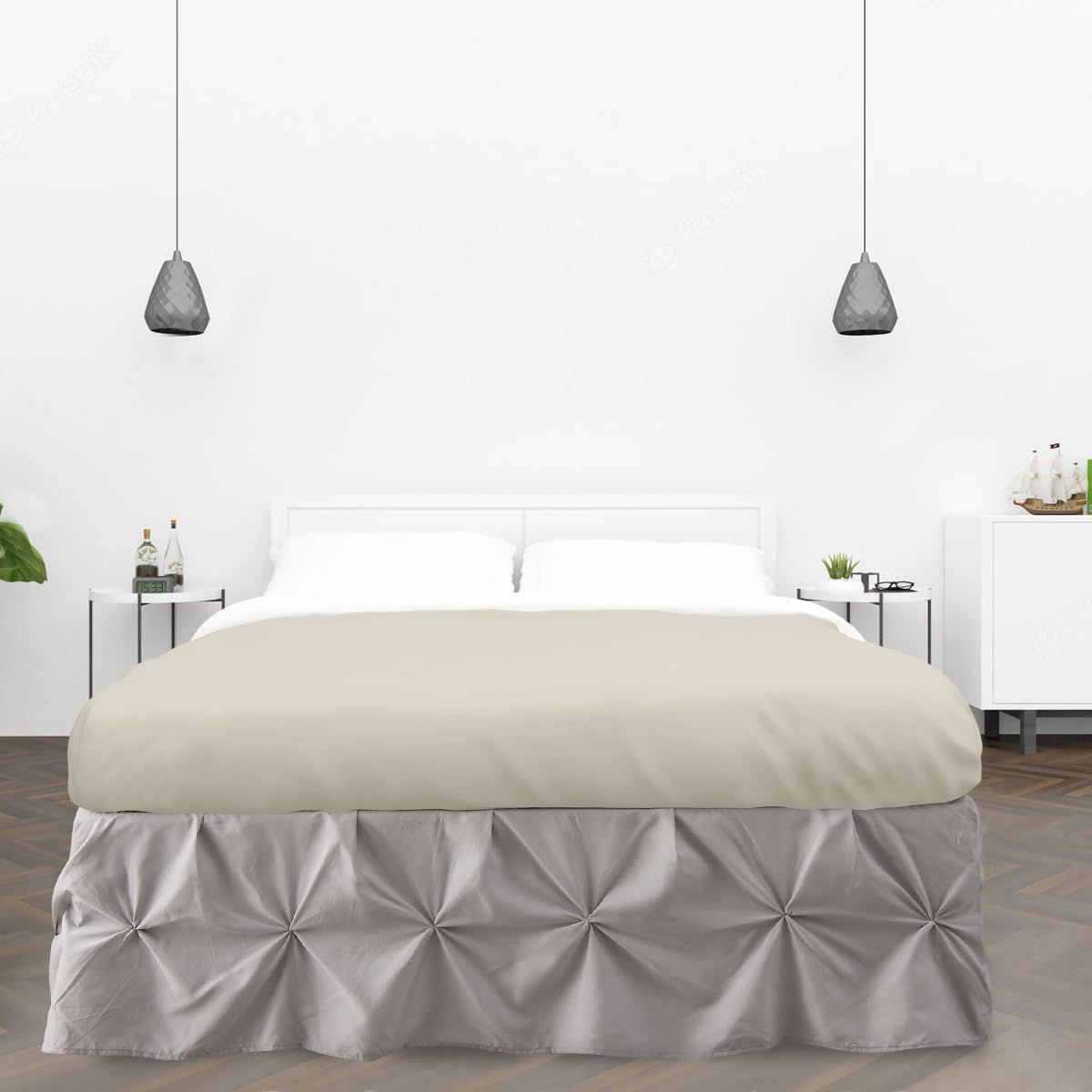 Holawakaka Falda de cama gris claro, tamaño individual, faldas de cama plisadas de 16 pulgadas de caída, falda de cama gris de microfibra prémium de