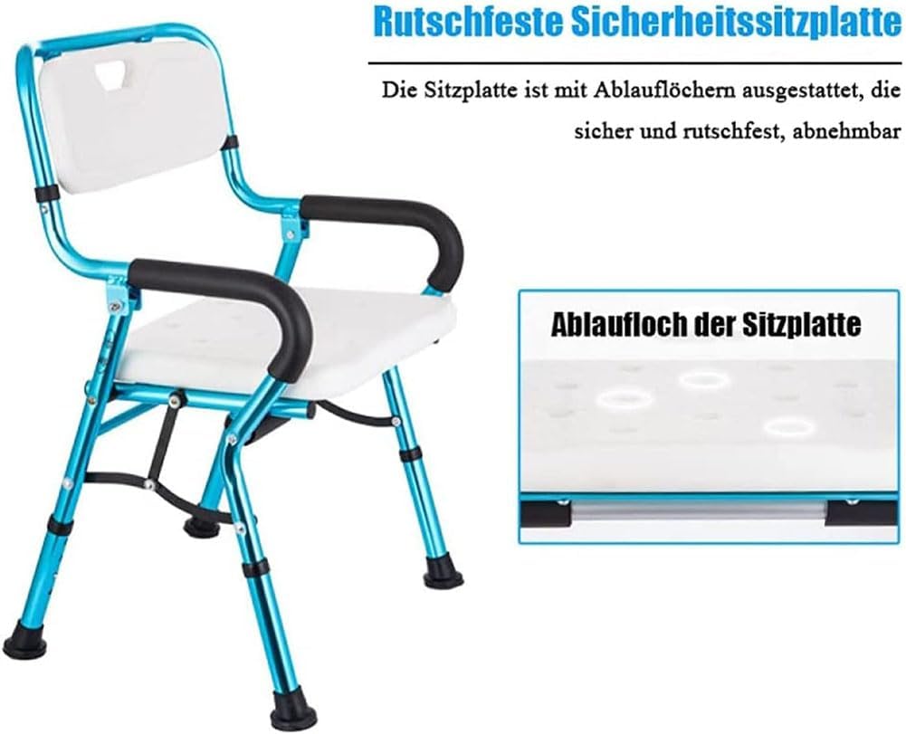 Silla de ducha plegable, taburetes de baño con brazos y respaldo, asiento de baño portátil con patas de aluminio duraderas, taburete de ducha de