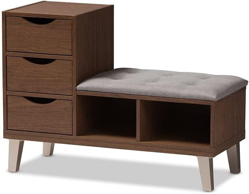 Baxton Studio Carell Furniture – Banco tapizado para guardar zapatos, color gris y marrón