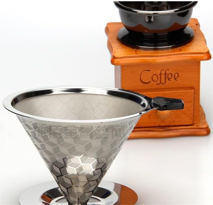 Gotero reutilizable para verter sobre café con cono de café, cesta de filtro de café de doble capa de acero inoxidable con forma de panal de abeja