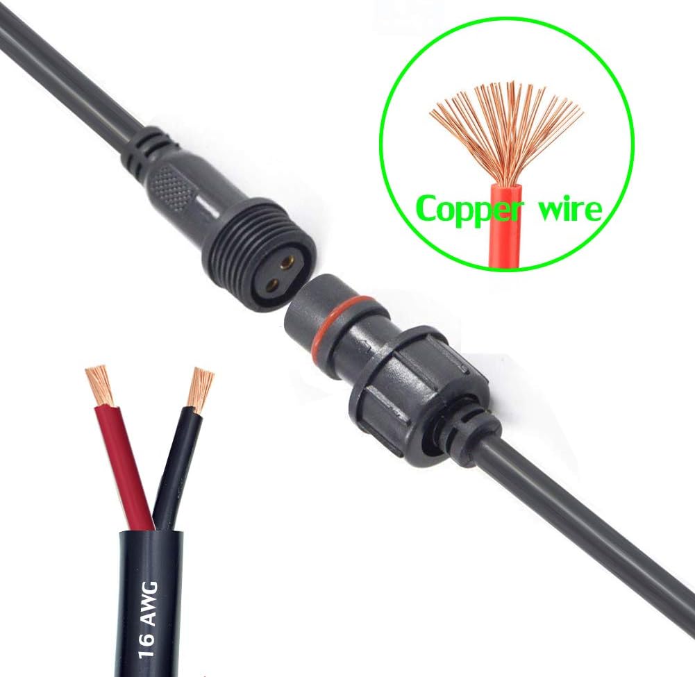 YETOR Conectores impermeables de 2 cables, conector LED macho hembra de 16 AWG con conectores impermeables de 2 pines, cable de extensión IP68 de