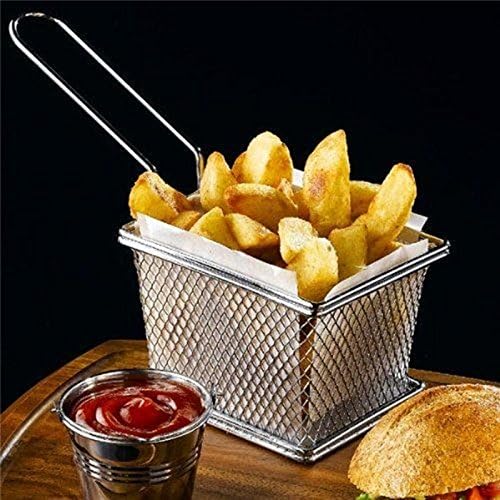 Mini cesta cuadrada de acero inoxidable, soporte para papas fritas, mesa de comida frita (pequeña 4 pulgadas)
