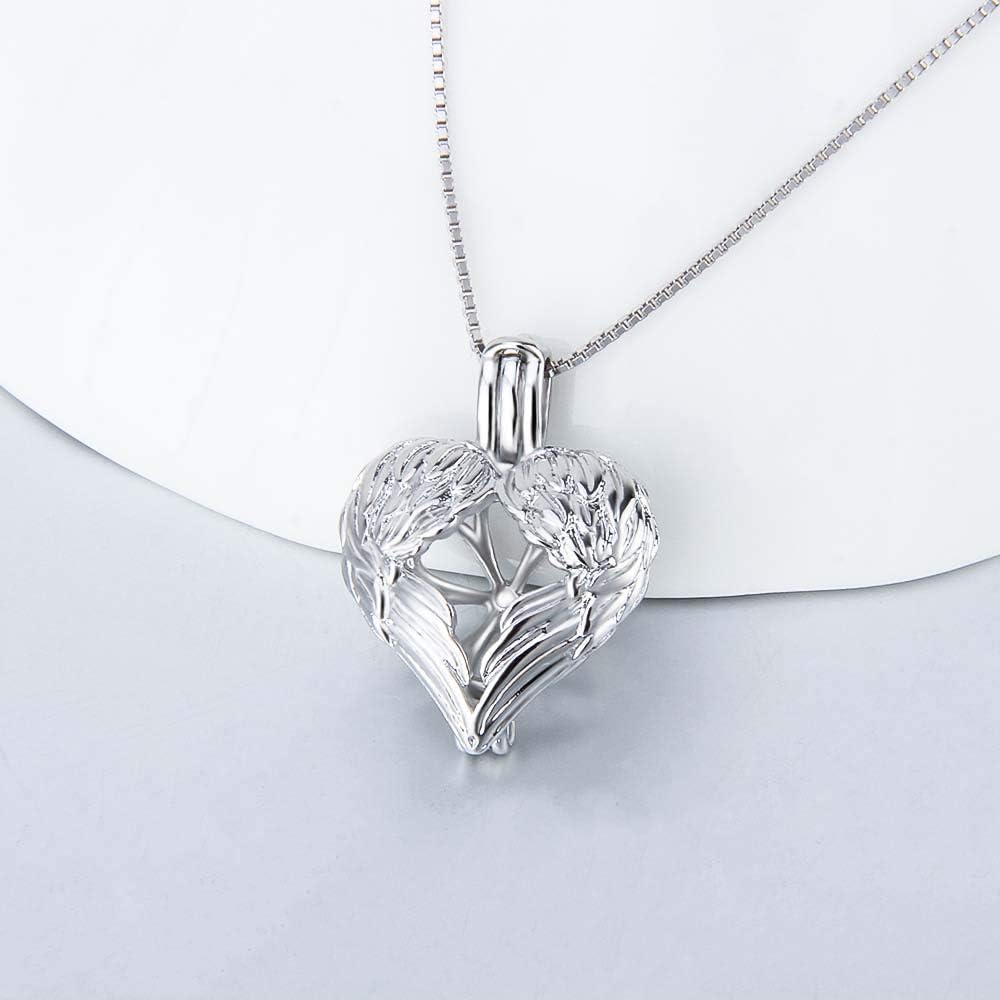 Colgantes de jaula de alas de ángel para fabricación de joyas de perlas, chapados en plata, diseño de jaulas de perlas para regalo adorable, Metal