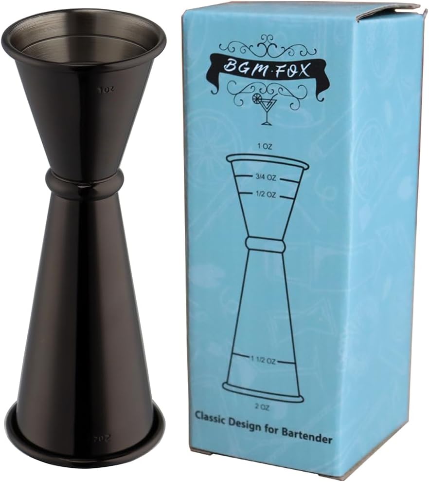 BGM.FOX Jigger doble estilo japonés 2 oz 1 oz barra de cóctel Jigger con medidas en el interior, negro