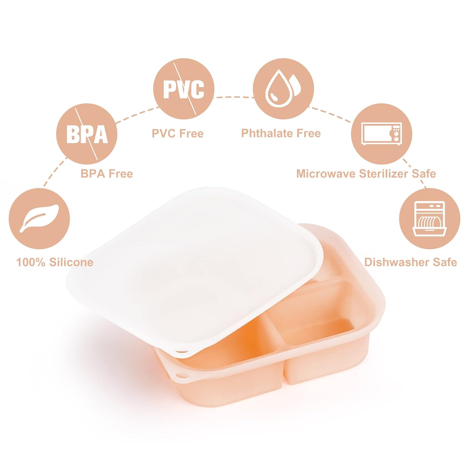 haakaa haakaa – Bandeja de silicona para congelador de alimentos para bebés con tapa, contenedor de almacenamiento perfecto para alimentos caseros