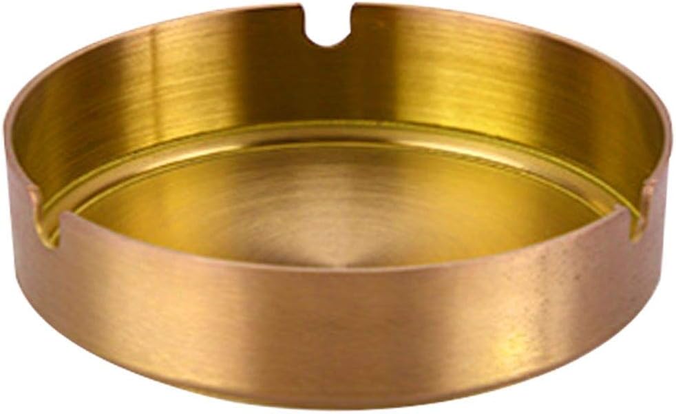 Cenicero de metal de acero inoxidable, cenicero de interior al aire libre, decoración de la oficina del hogar, bandeja de ceniza para fumar (dorado)