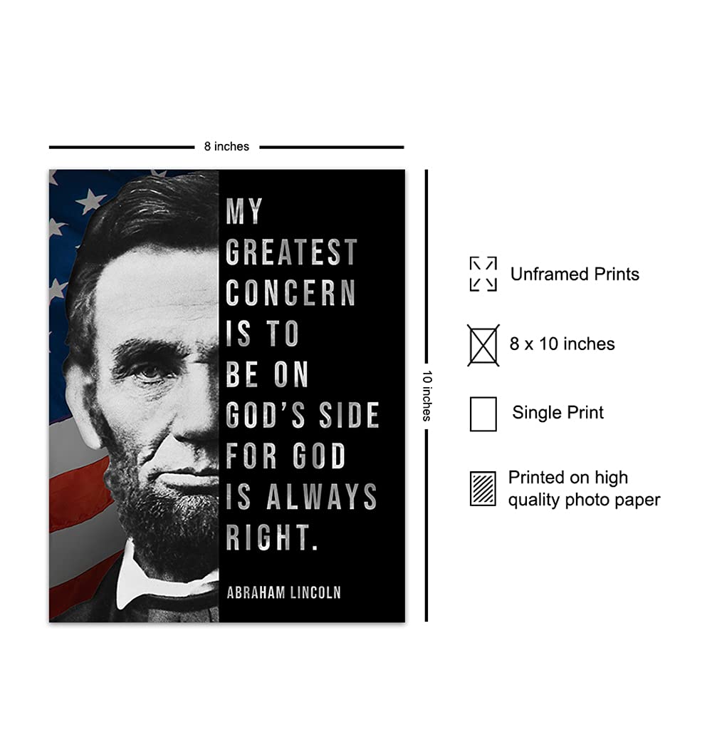 Abe Lincoln – Abraham Lincoln Poster, 8×10 – American Flag Wall Decor – Patriotic Decor – Religious Wall Decor – God Wall Decor – Christian Wall Art