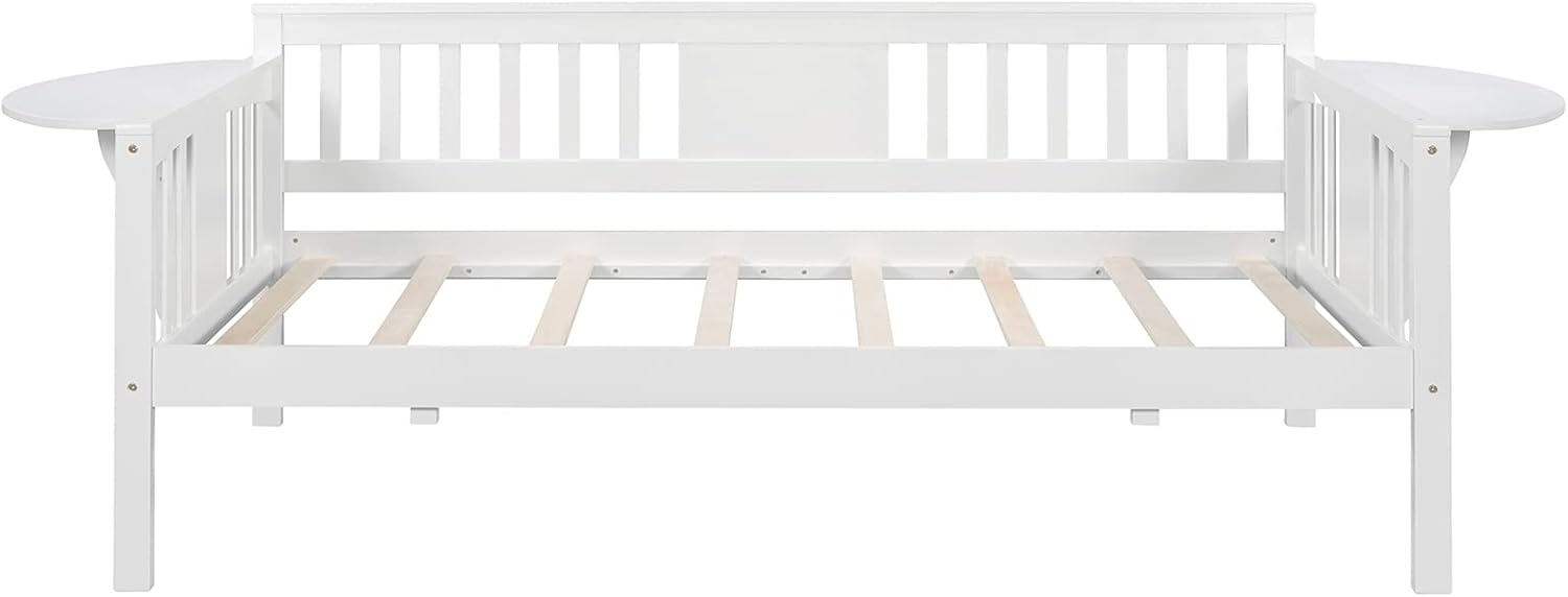 Sofá cama individual, marco de cama de madera para niños y adultos, sofá cama tamaño individual para dormitorio, sala de estar, color blanco