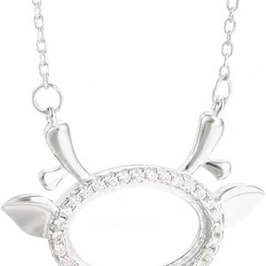 JKEIO Colgante de plata de ley 925 con circonita cúbica y bisel de ciervo, ajuste de 8 x 109 x 130.394 x 0.472 in, montaje ovalado, collar hecho a JKEIO Colgante de plata de ley 925 con circonita cúbica y bisel de ciervo, ajuste de 8 x 109 x 130.394 x 0.472 in, montaje ovalado, collar hecho a