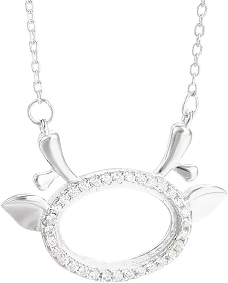 JKEIO Colgante de plata de ley 925 con circonita cúbica y bisel de ciervo, ajuste de 8 x 109 x 130.394 x 0.472 in, montaje ovalado, collar hecho a