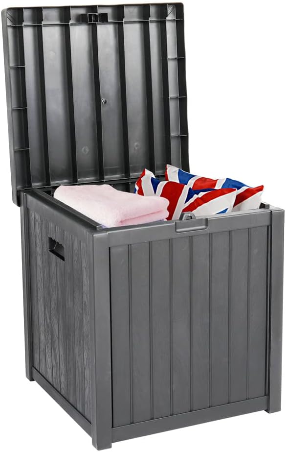 Caja de almacenamiento versátil para exteriores, contenedor de cubierta con cerradura con baúl impermeable, banco de almacenamiento de juguetes, 51