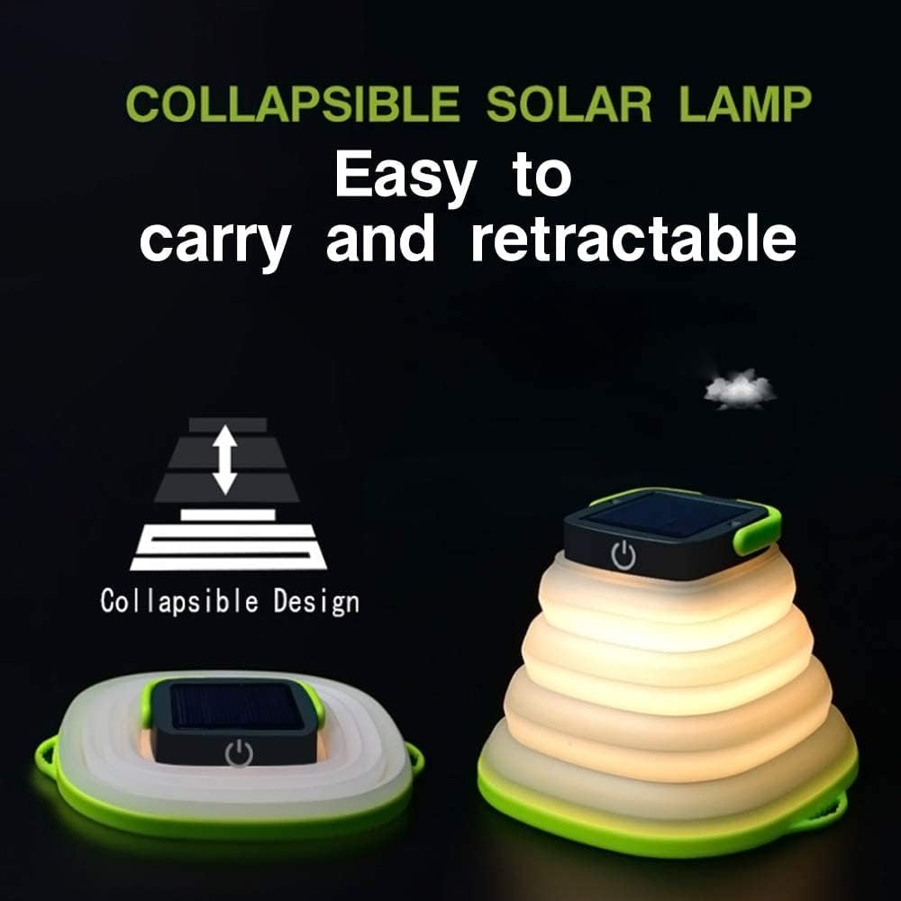 Lannado – Linterna de campamento LED con energía solar, impermeable, plegable, portátil, batería recargable (negro, luz cálida)