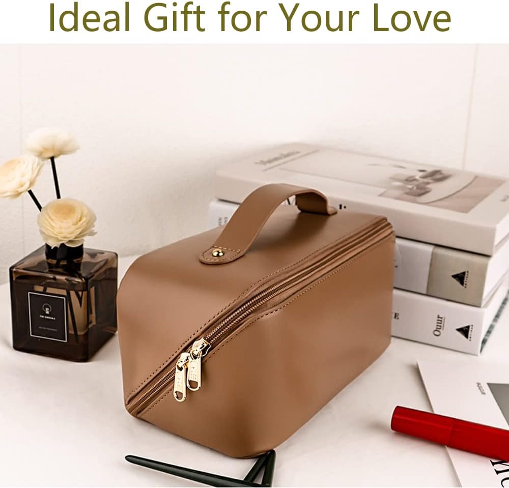 Bolsa de viaje cosmética de gran capacidad para mujeres, bolsa de maquillaje de cuero PU, bolsa de cosméticos grande, bolsa de maquillaje de viaje,
