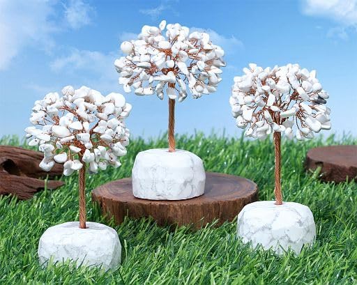 YATOJUZI Árbol de cristales de howlita blanca, base de piedras preciosas naturales, alambre de cobre, árbol de la vida para energía positiva, Reiki,