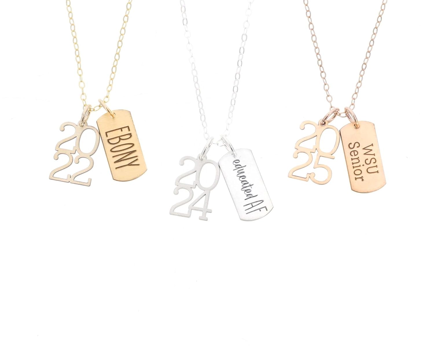 Graduate Gift Custom Senior Year Necklace – IBD – Custom Name or Quote – 14K Gold Filled Sterling Silver Charm
