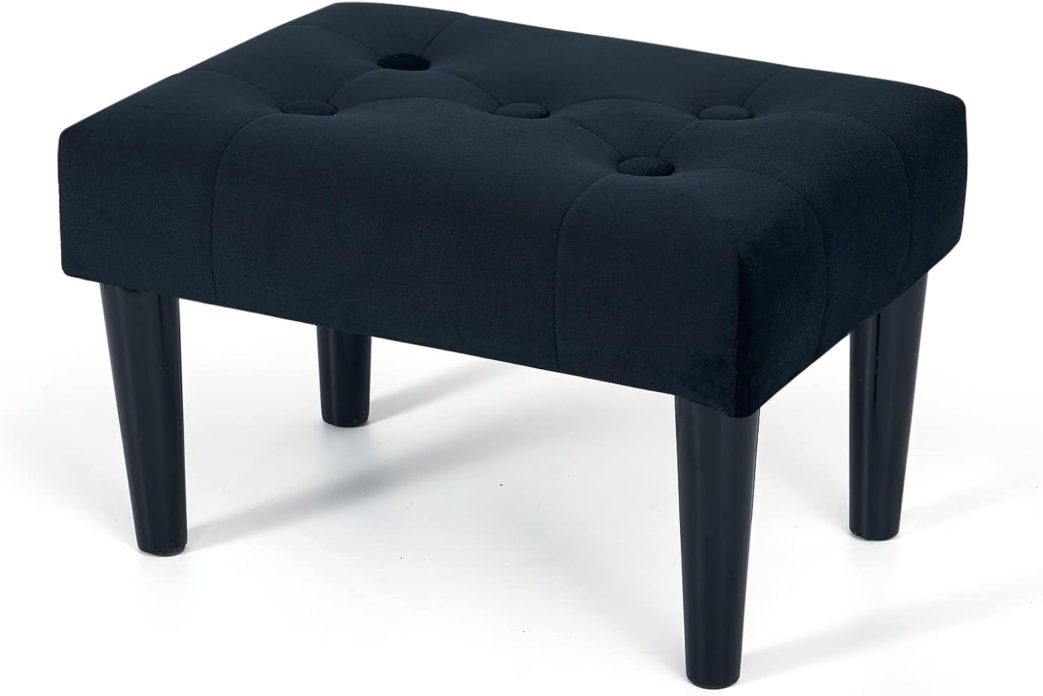 BRIAN & DANY Taburete pequeño otomano, asiento suave de terciopelo con patas de madera, taburete para sala de estar, taburete para pies (negro)