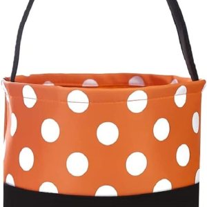 Jolly Jon Bolsas de Halloween para pedir dulces  Bolsa de cubo de dulces para niños  Naranja Negro Blanco Lunares  Cesta 6.75 pulgadas de alto x 9 Jolly Jon Bolsas de Halloween para pedir dulces  Bolsa de cubo de dulces para niños  Naranja Negro Blanco Lunares  Cesta 6.75 pulgadas de alto x 9