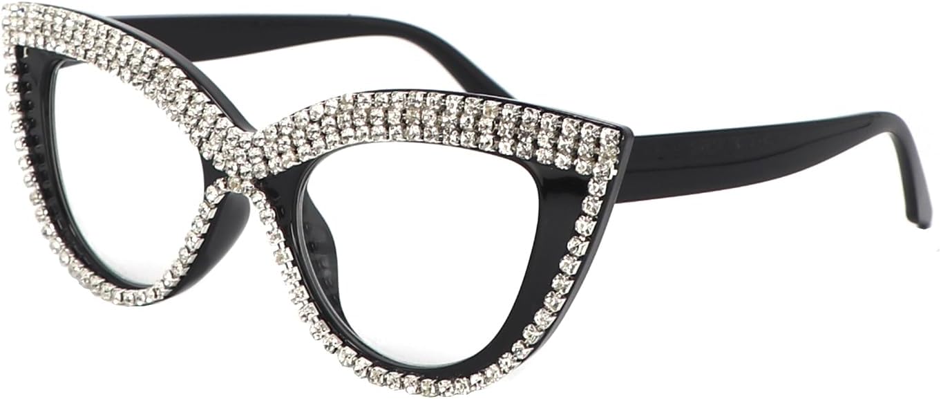 Gafas de lectura de ojo de gato para mujer, con diamantes de imitación ampliados, bloqueo de luz azul